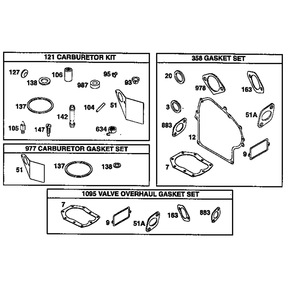 Carburetor Gasket Set/Valve Overhaul Gasket Set Diagram and Parts List for 19E400-19E499 1132 Briggs and Stratton Engine